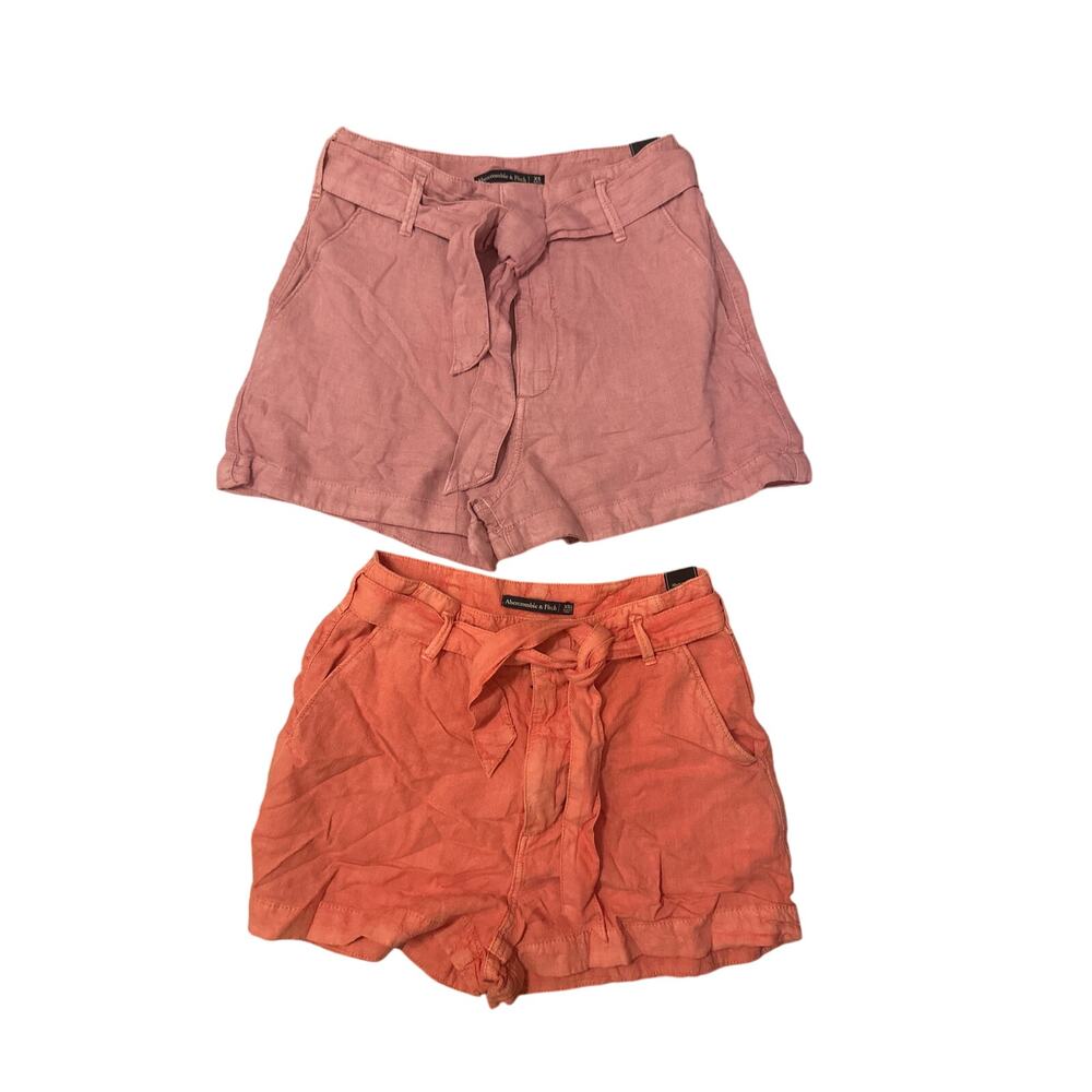 Bundle x 2 NWT Women XS Abercrombie Fitch Pink Shorts Belted Linen Blend